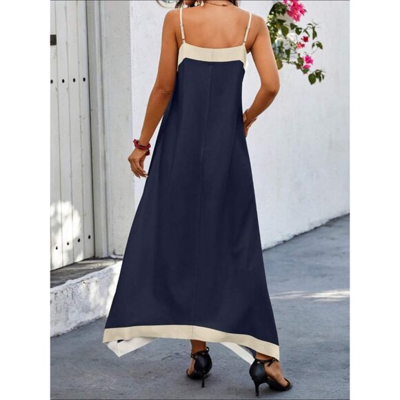 Contrast stripe cami strap maxi dress minimalist boho preppy cream black - Picture 6 of 6